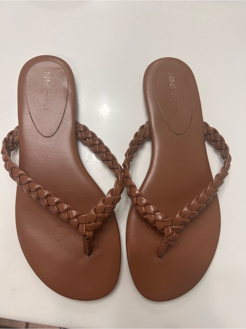 Nine West Women's Brown Braided Thong Sandals
